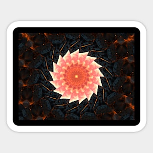 Peach fractal mandala flower on black stone Sticker